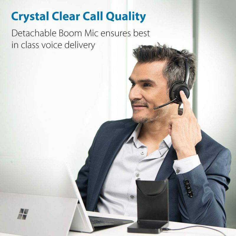 Avantree Bluetooth 5.0 Headset for Computer PC, aptX HD Superior Music Sound, Low Latency Wireless On Ear Headphones with Boom Mic, Charging Stand for Home Office, Skype, Calls, TV - Alto Clair