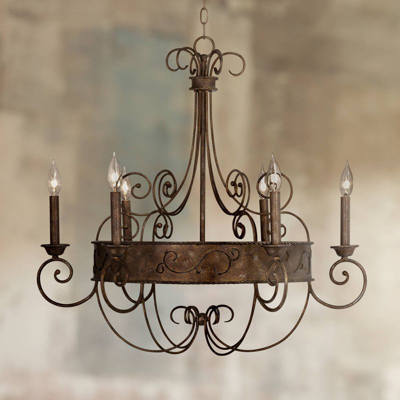 Franklin Iron Works Rust Bronze Candelabra Chandelier 30" Wide Rustic Metal 6-Light Fixture for Dining Room House Foyer Kitchen