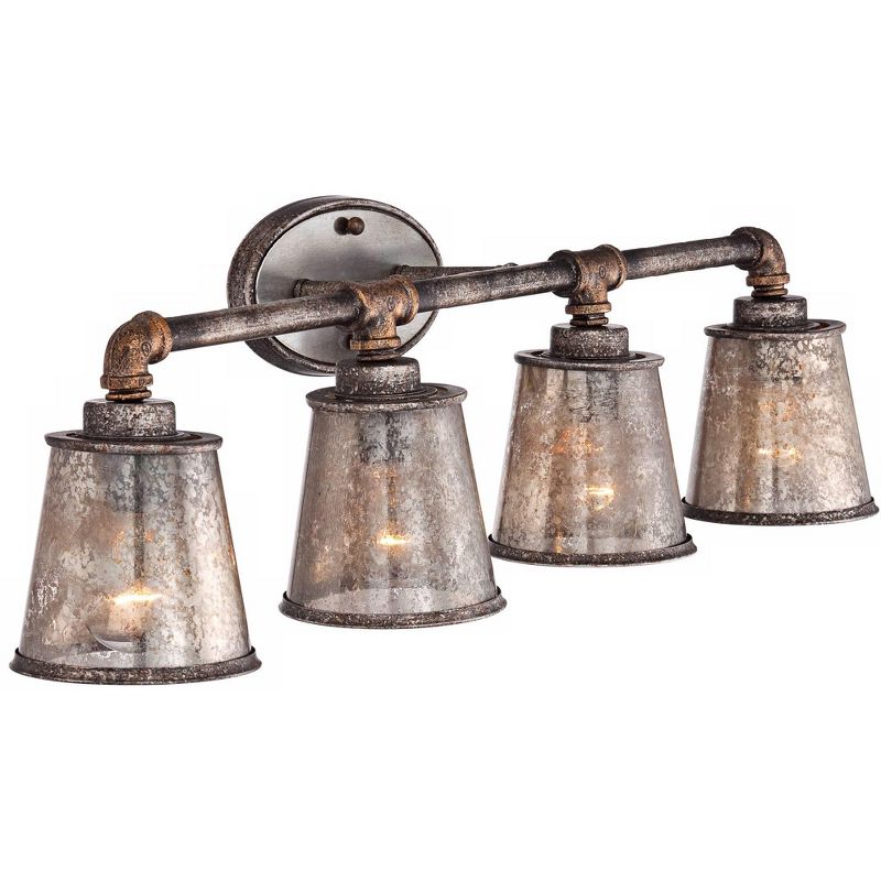 Franklin Iron Works Rustic Farmhouse Wall Light Industrial Rust Hardwired 31 3/4" Wide 4-Light Fixture Glass for Bathroom Vanity
