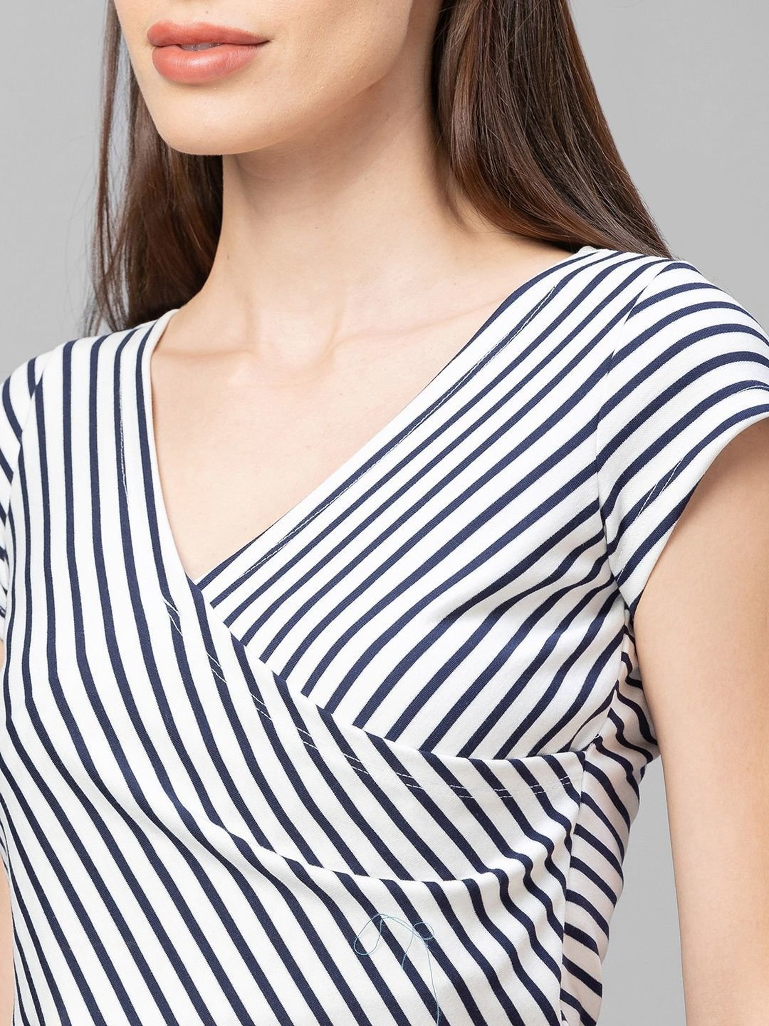 Globus White & Navy Striped Crop Top Skirt Co-Ord Set