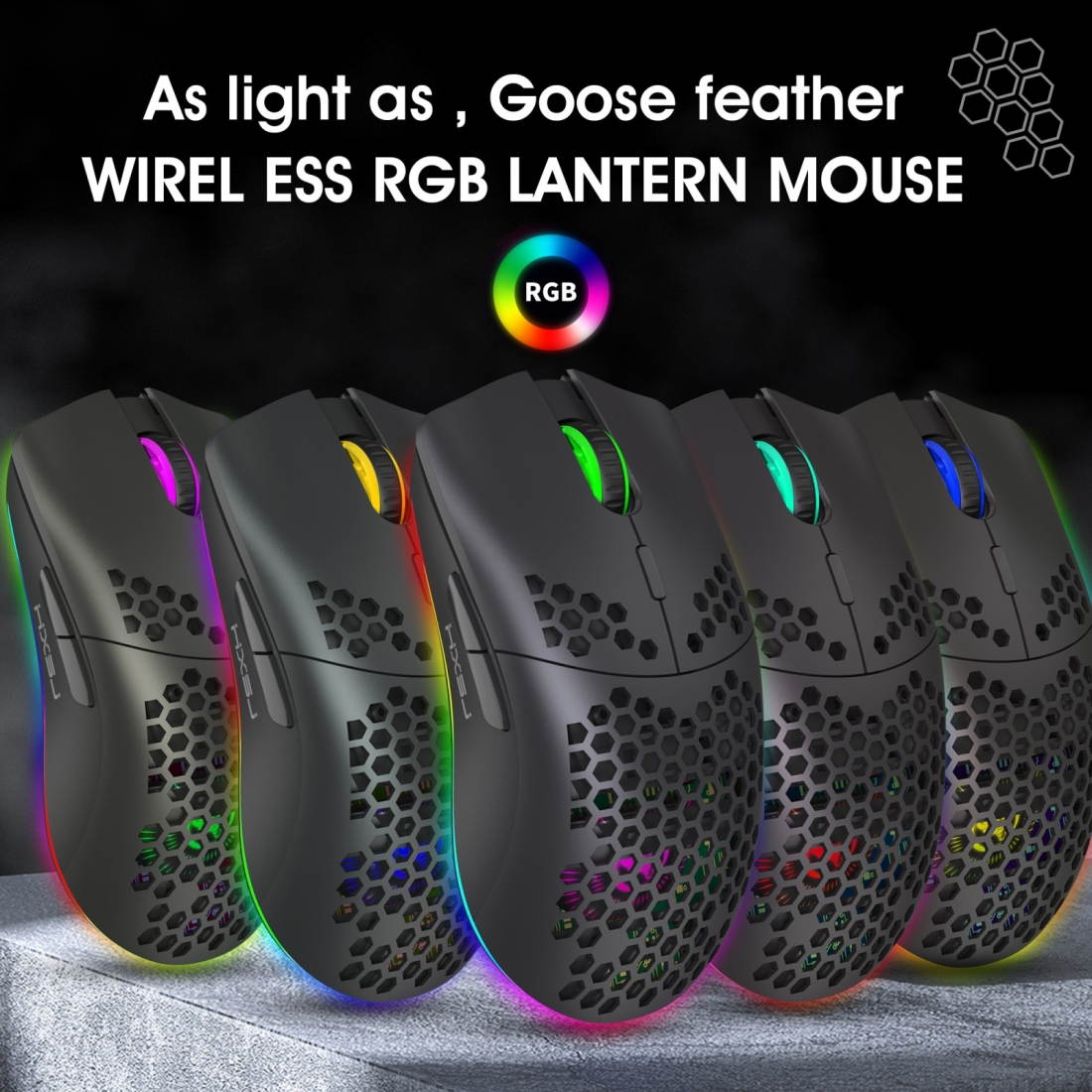 HXSJ T66 7 Keys Gaming Mice Colorful Lighting Programmable Gaming Wireless Mouse