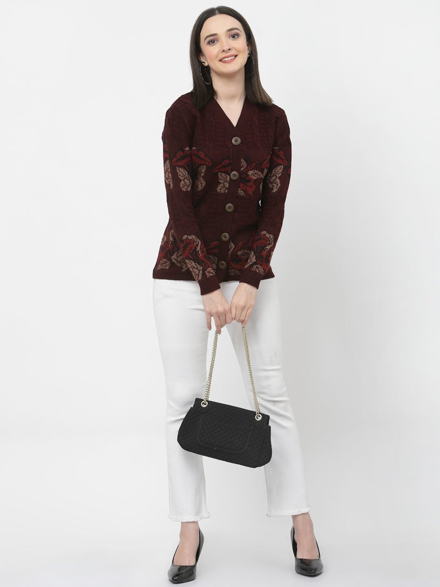 Kalt Maroon Printed Cardigan