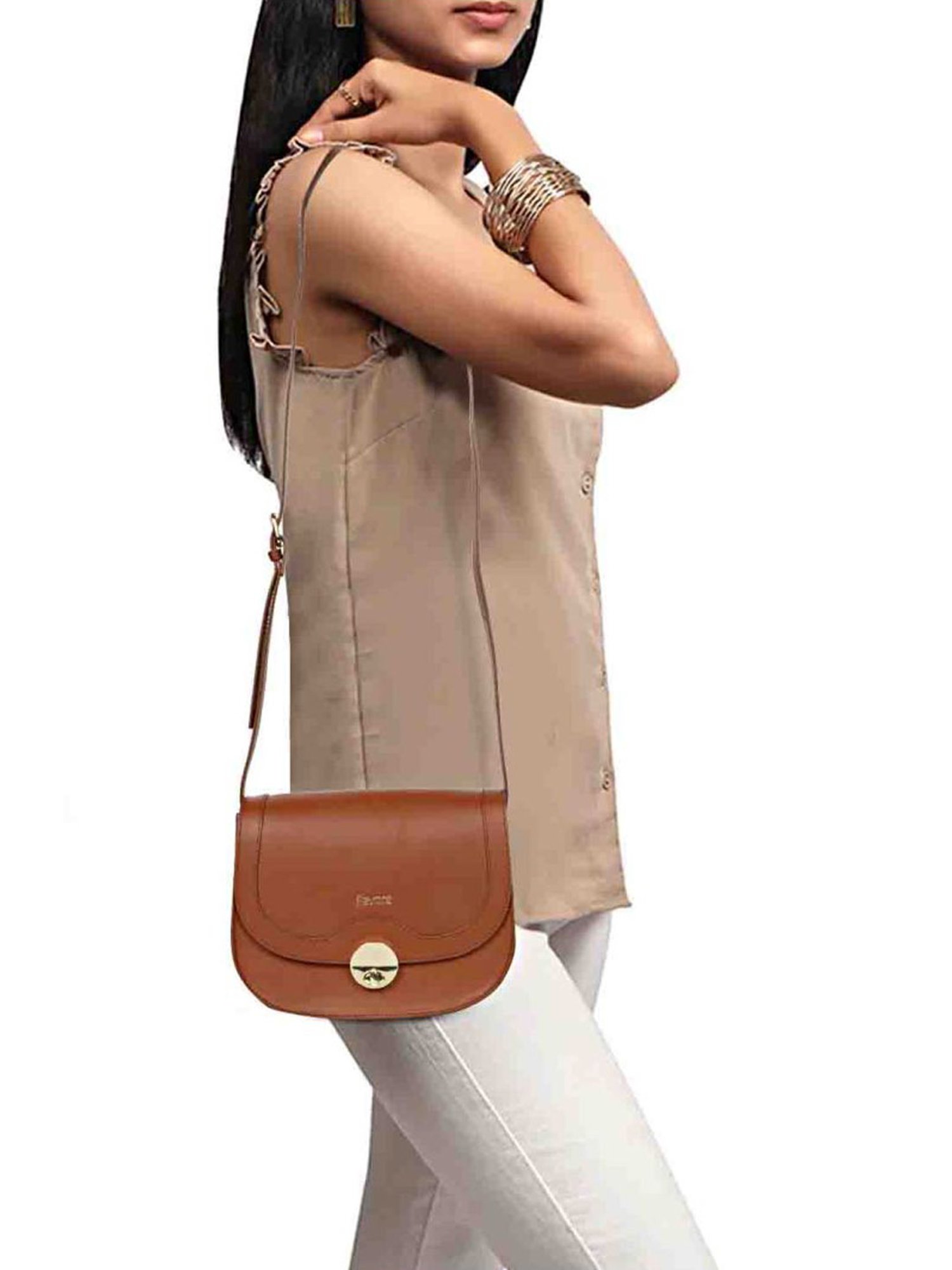 Favore Tan Solid Small Sling Handbag