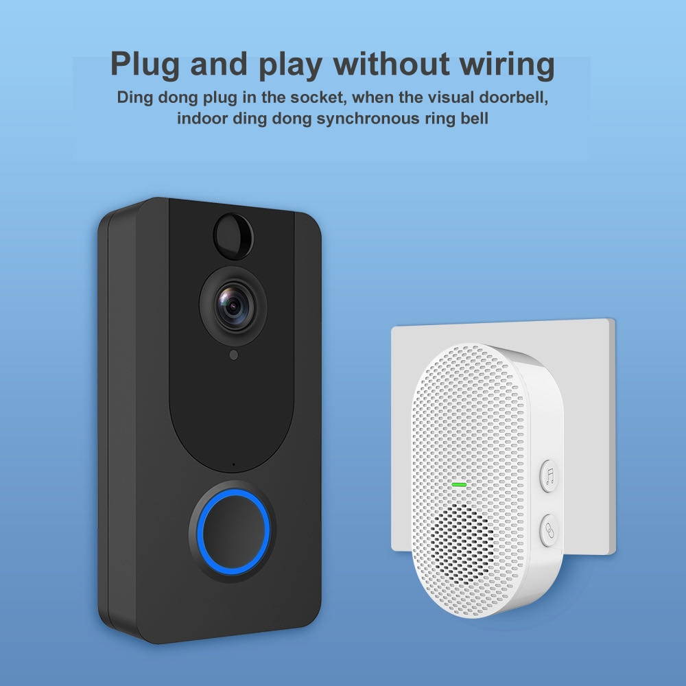 Wireless Doorbell Chime Home Security Wireless Intercom Doorbell Transmitter with 50 Music Modes for Video Door Bell