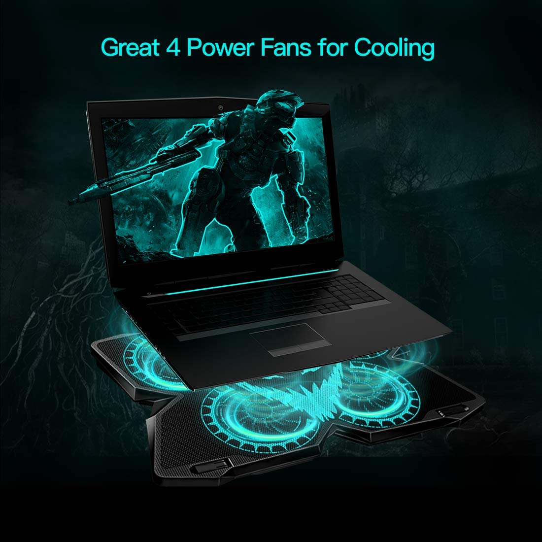 Laptop Cooling Pad, Gaming Laptop Cooler Stand with 4 Silent Big Fans for Notebook, Stable Cooling Pad for Laptop, 2 USB Powered Fan Compatible up to 17&rdquo;, Control Fan Speed for PC, 2020 New Version