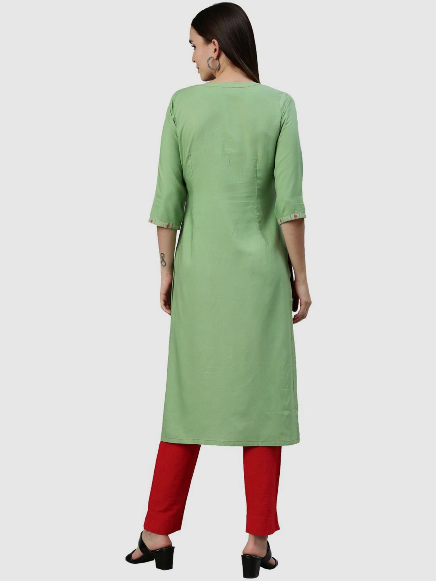 Neerus Pista Green Embroidered Straight Kurta