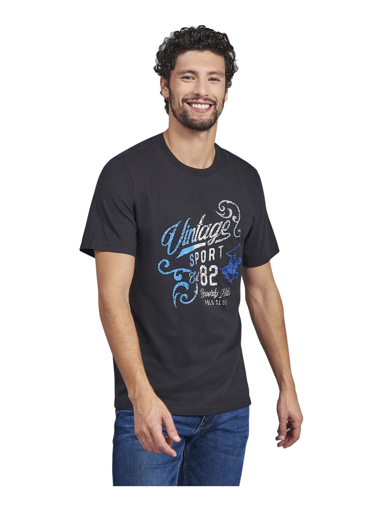 Beverly Hills Polo Club Black Cotton Regular Fit Printed T-Shirt