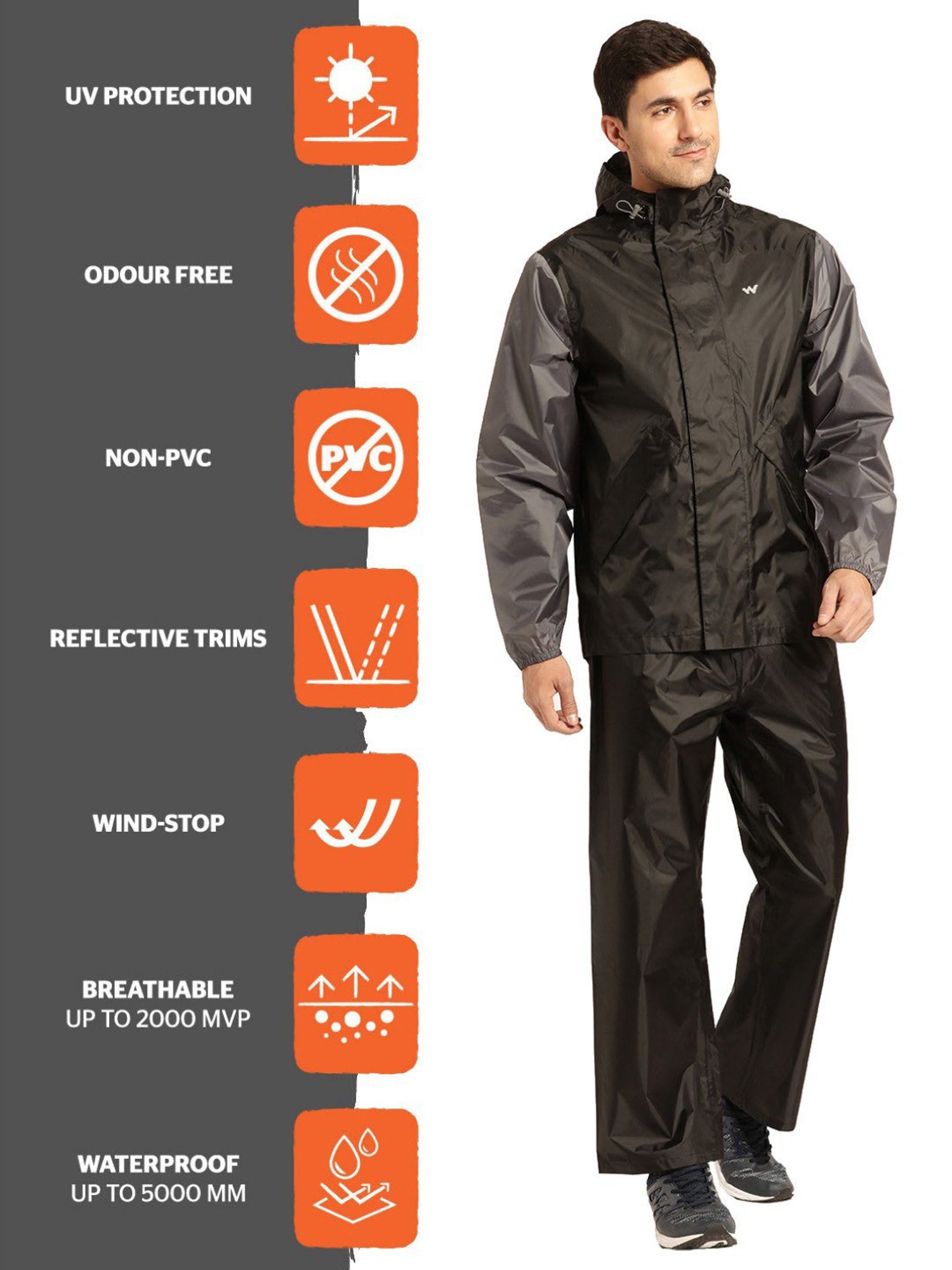 Wildcraft Black Hooded Raincoat Set