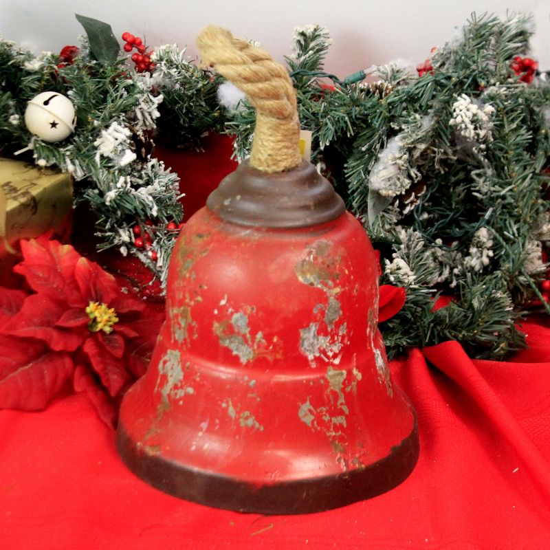 Home Decor 13.0" 13.00 Inch Red Metal Bell Decorate Tin Christmas Outdoor  -  Decorative Figurines