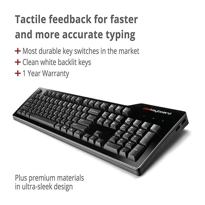 Model S Professional Mechanical Keyboard High Performance Clicky Tactile Feedback Enhanced 104 Key Layout Laser Etched Keycaps to Prevent Fading Cherry MX Blue Switches Ultra Sleek Design