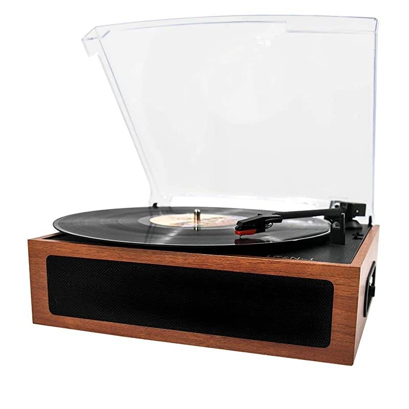 Vintage Vinyl Record Player with Stereo Speakers,3 Speed Turntable, Light Brown