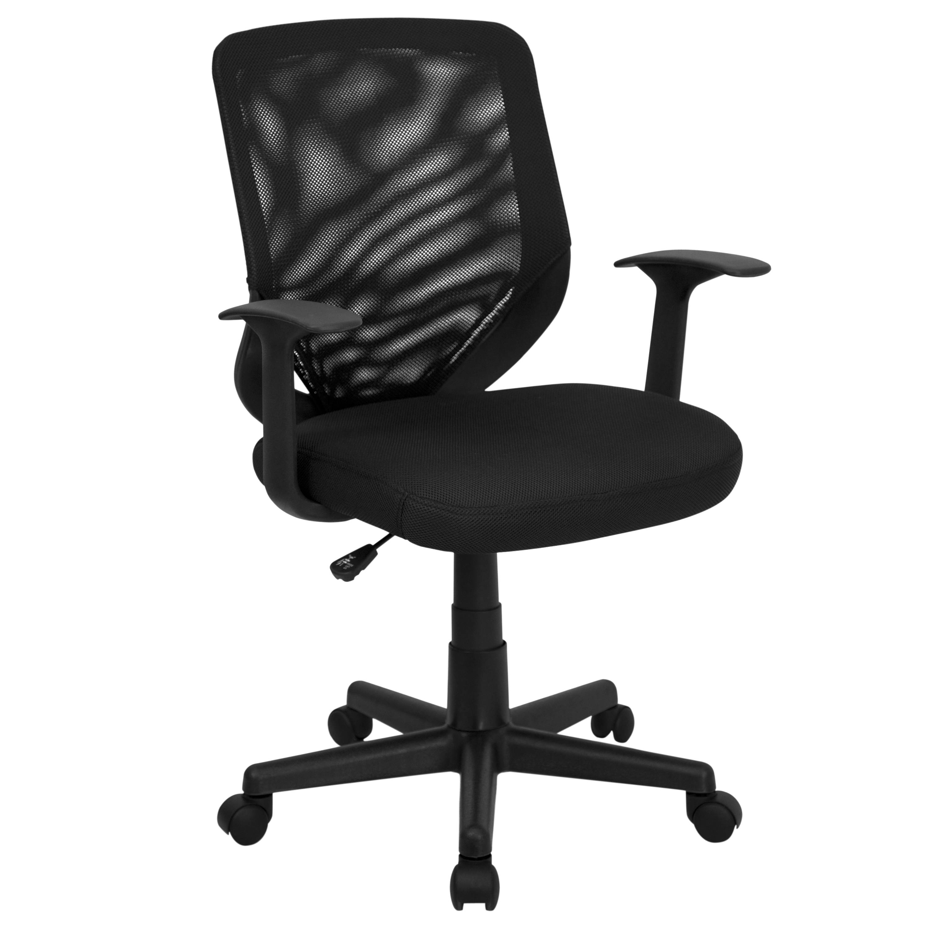 Mid-Back Black Mesh Tapered Back Swivel Task Chair with T-Arms