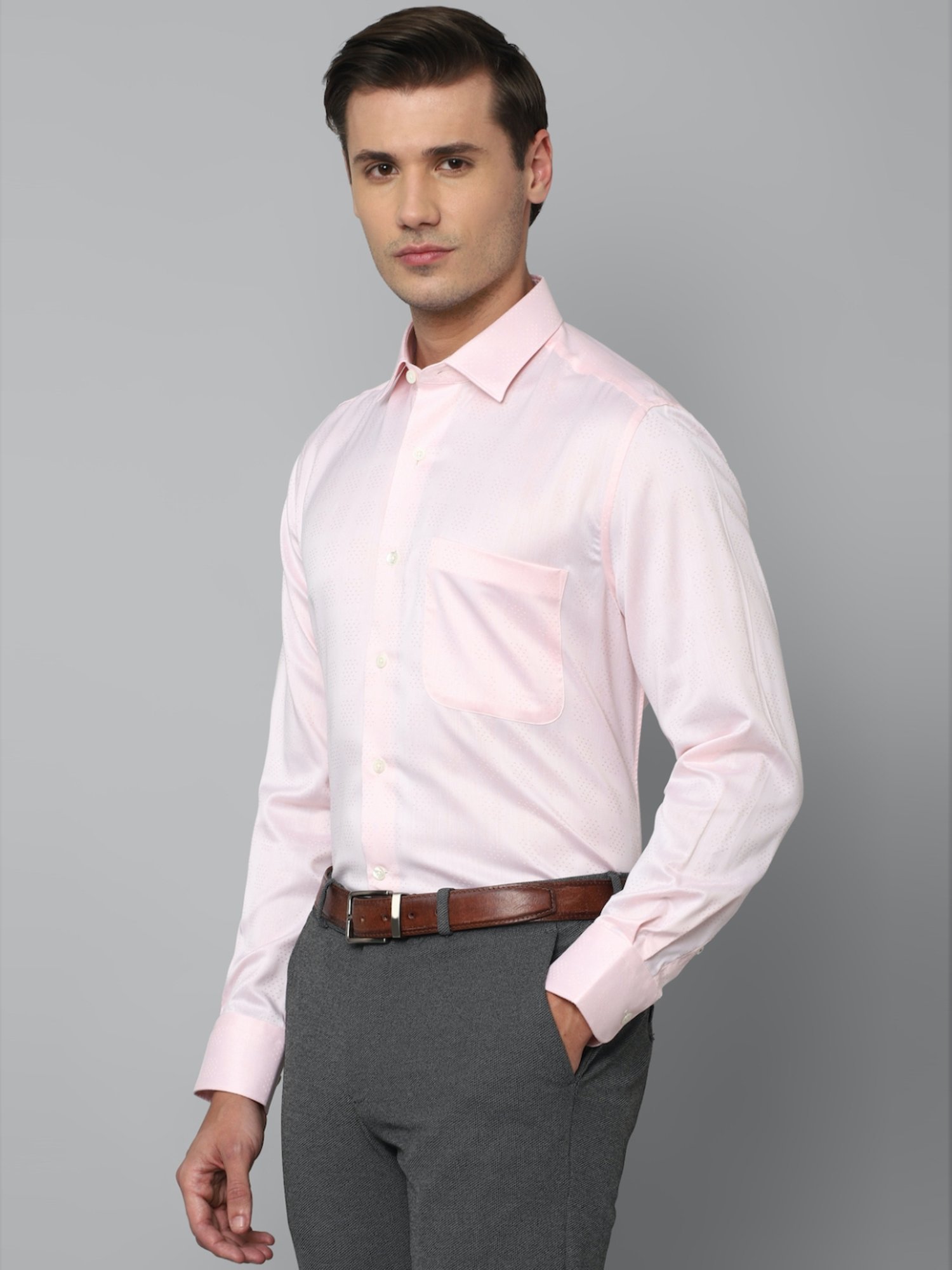 Luxure By Louis Philippe Pink Regular Fit Self Pattern Shirt