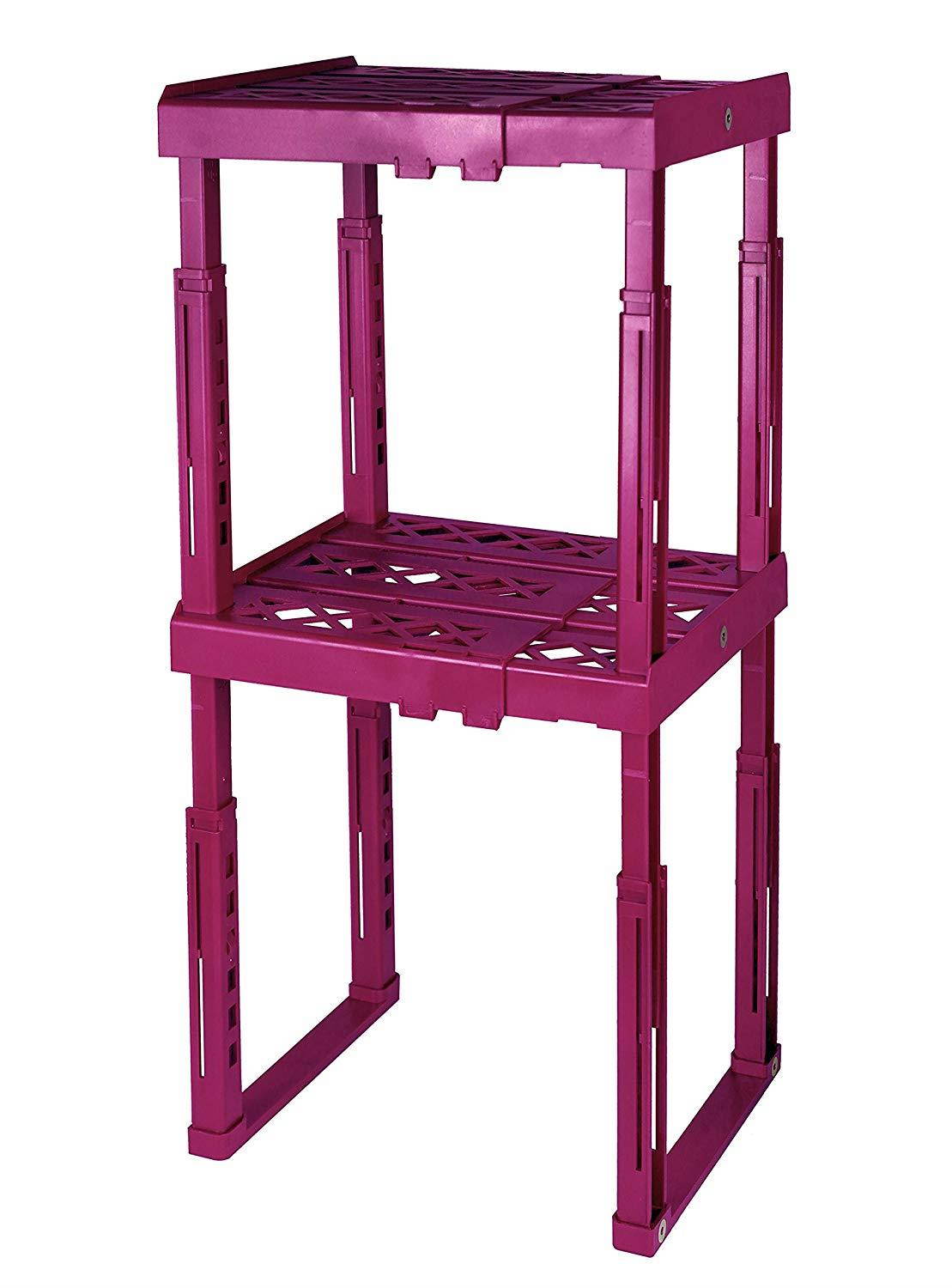 Tools for School Locker Shelf. Adjustable Height 9 3/4" to 14" and Width 8" to 12 1/2". Stackable and Heavy Duty. Holds 40 lbs. per Shelf (Single, Magenta)