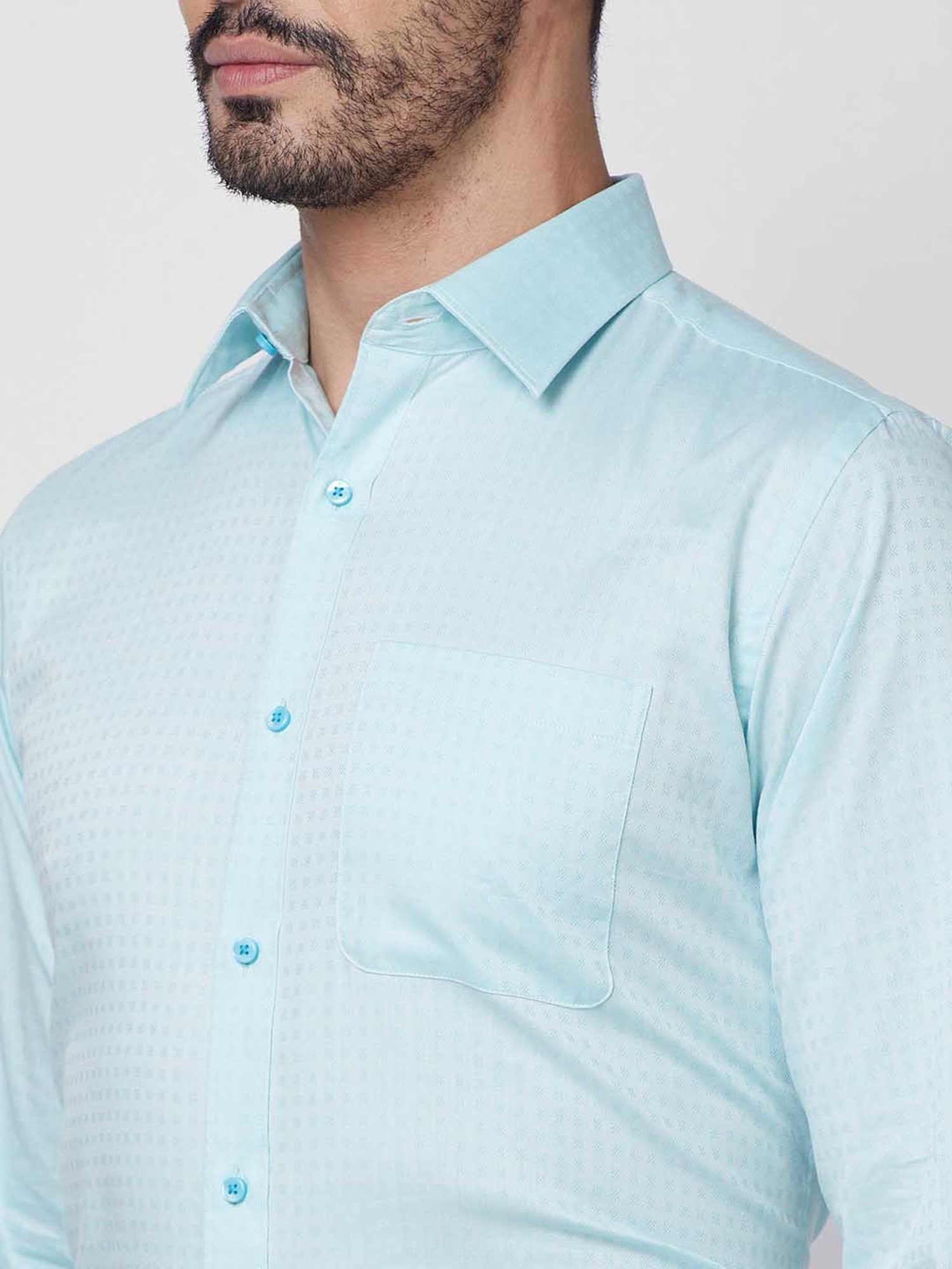 Raymond Petrol Blue Slim Fit Self Design Shirt