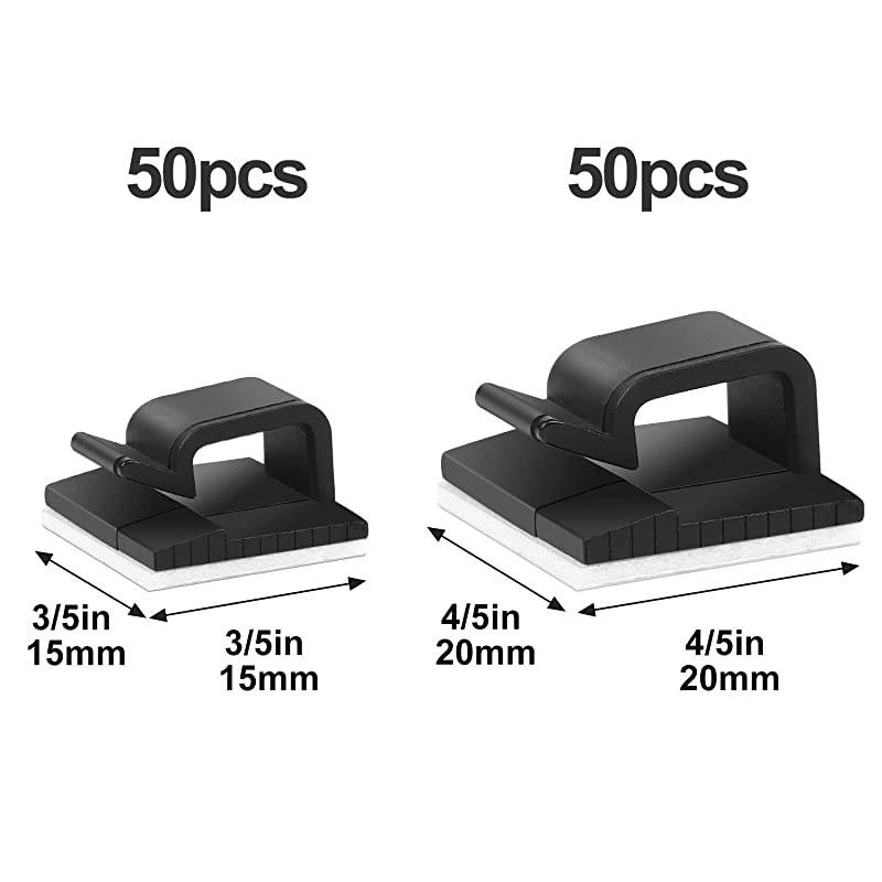 100 Pcs Cable Clips Black with Strong Adhesive Tapes 2 Sizes Wire Holder Car Cable Organizer Upgraded Cable Wire Management Office and Home Black