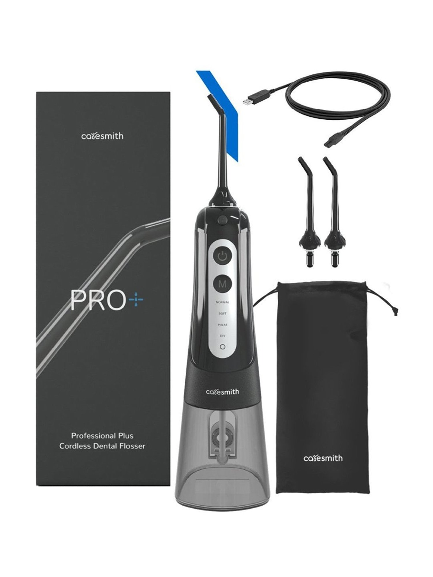 Caresmith Pro+ Cordless Oral Power Flosser 4 Modes with Adjustable Water Pressure Power (Black)