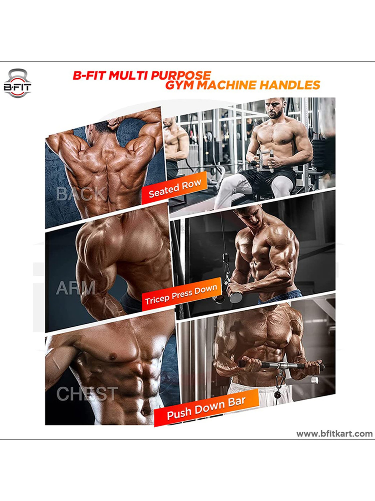 B Fit Gym Machine Cable attachments 18" Solid PRO-Grip LAT BAR (Silver)