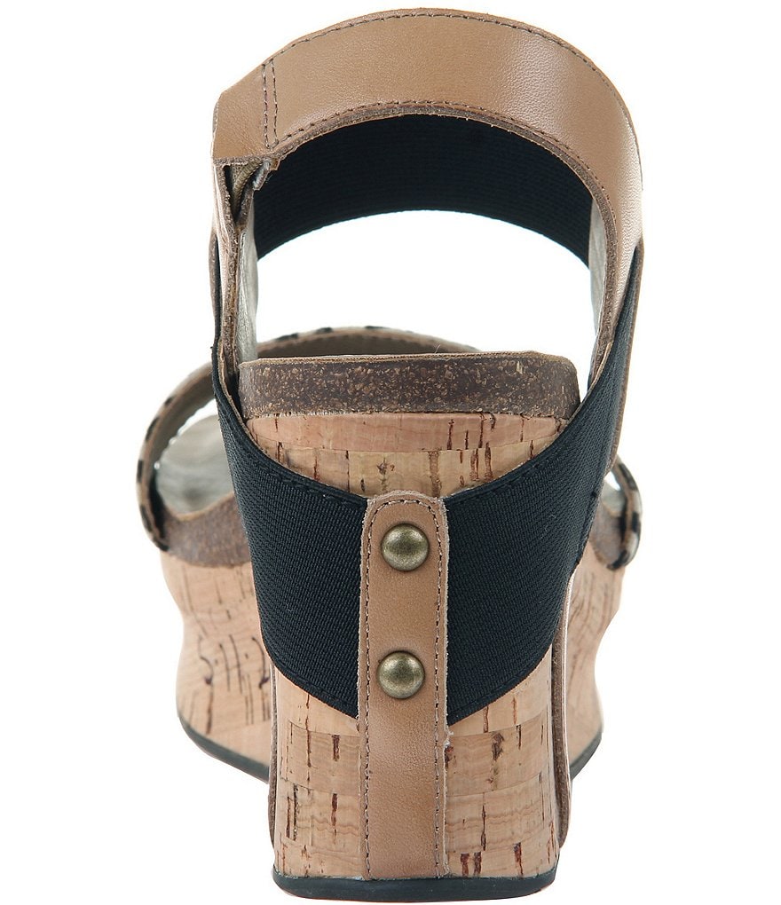 OTBT Bushnell Leather Leopard Print Platform Cork Wedge Sandals