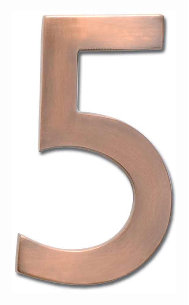 Architectural Mailboxes 3585AC-5 Solid Cast Brass 5 in. Antique Copper Floating House Number 5