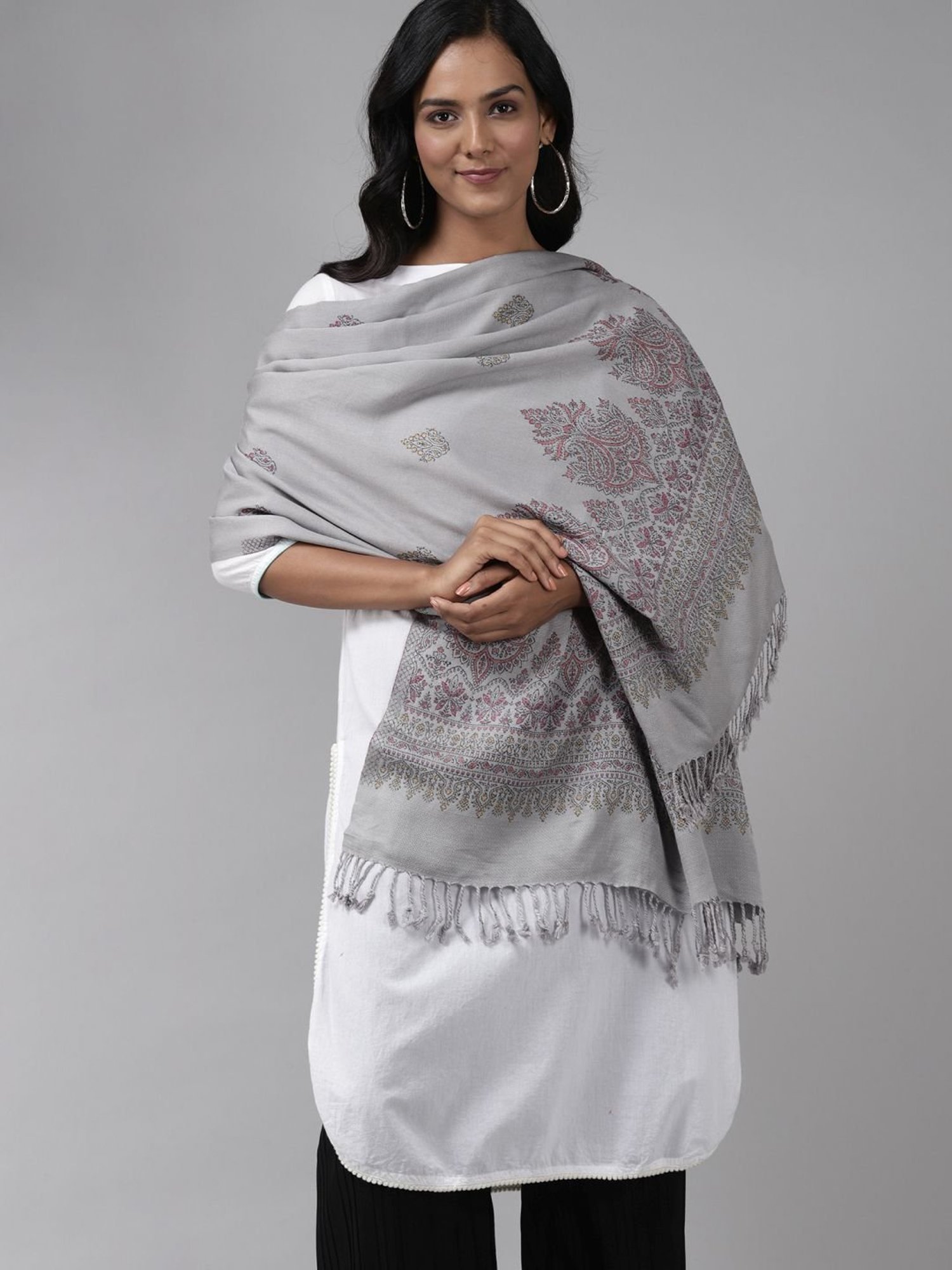 Indo Era Grey Woven Pattern Shawl