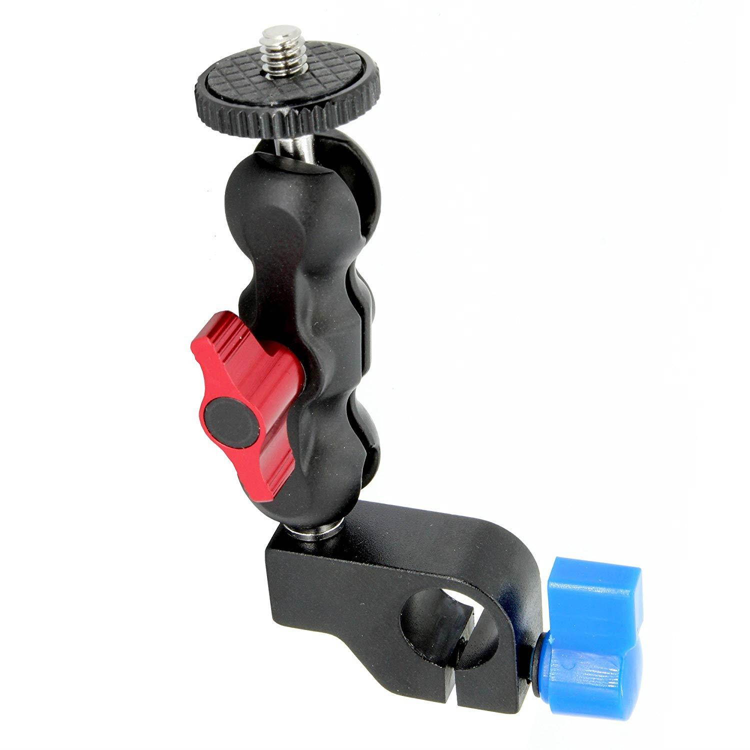 Mini 360 degree swivel 1/4" Mount for 15mm rod with 4 lb load capacity