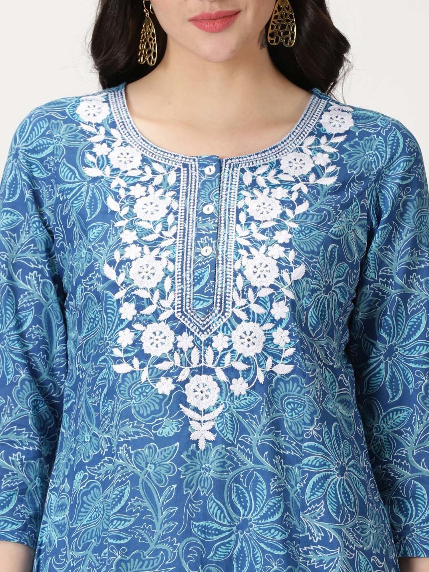 Saffron Threads Blue Embroidered A Line Kurta