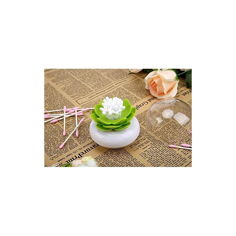 Q-Tips Holder Cotton Swab Organizer Lotus Shape Swab Cosmetic Storage Toothpick Container Bathroom Decor, Green