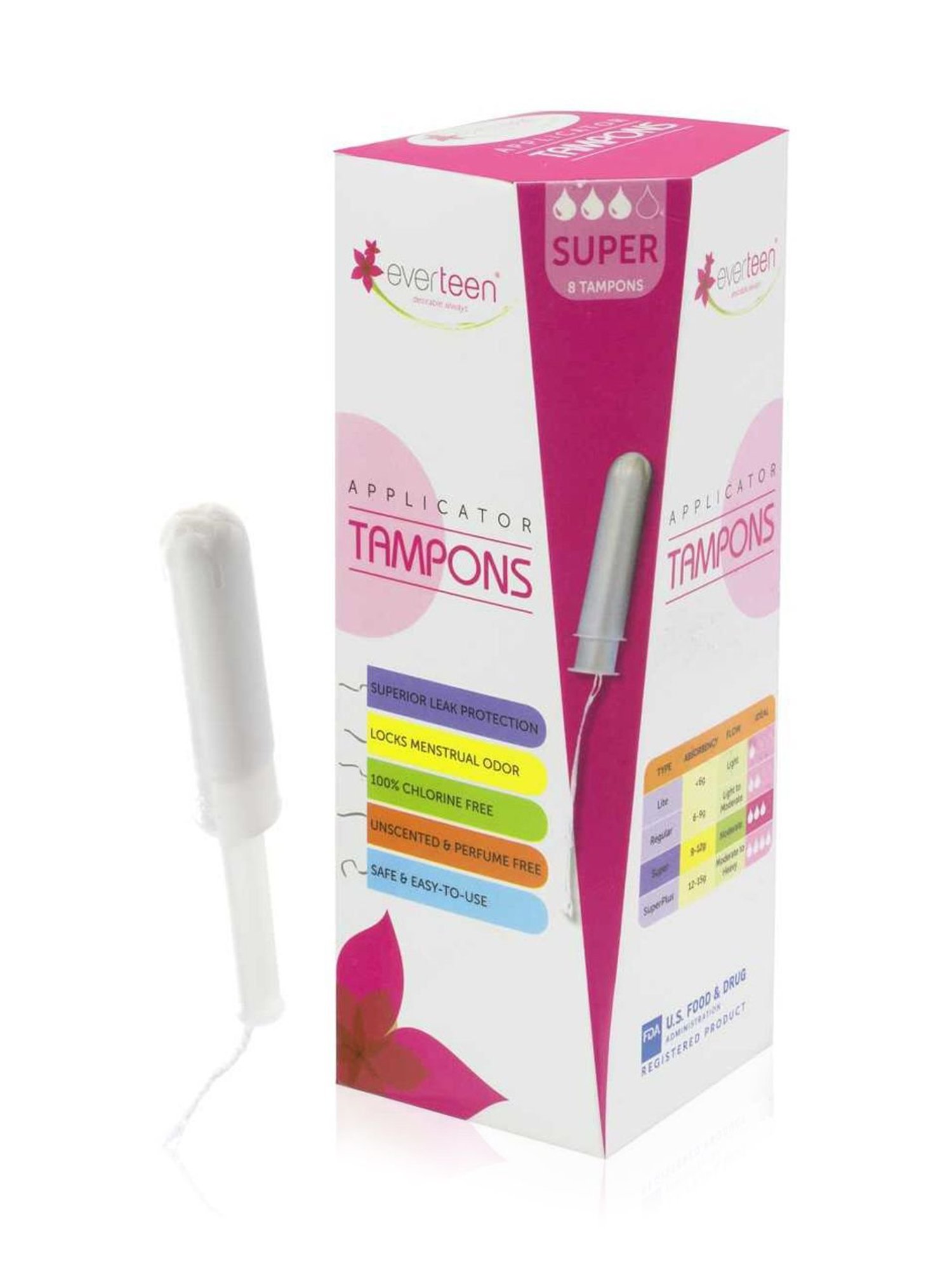 everteen Super Applicator Tampons for Periods in Women - 1 Pack - 8 Pcs