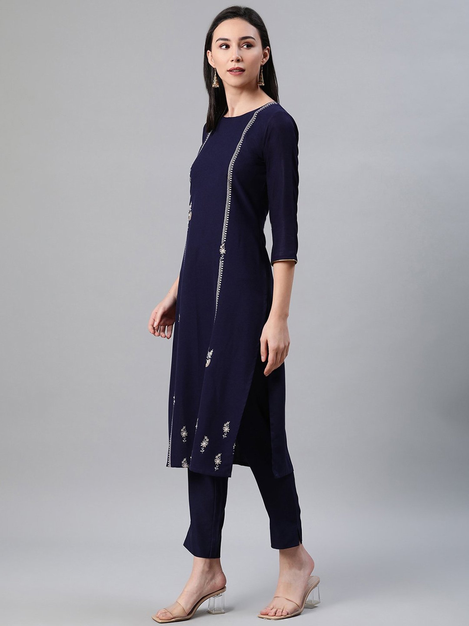 Ziyaa Blue Printed Kurta Pant Set