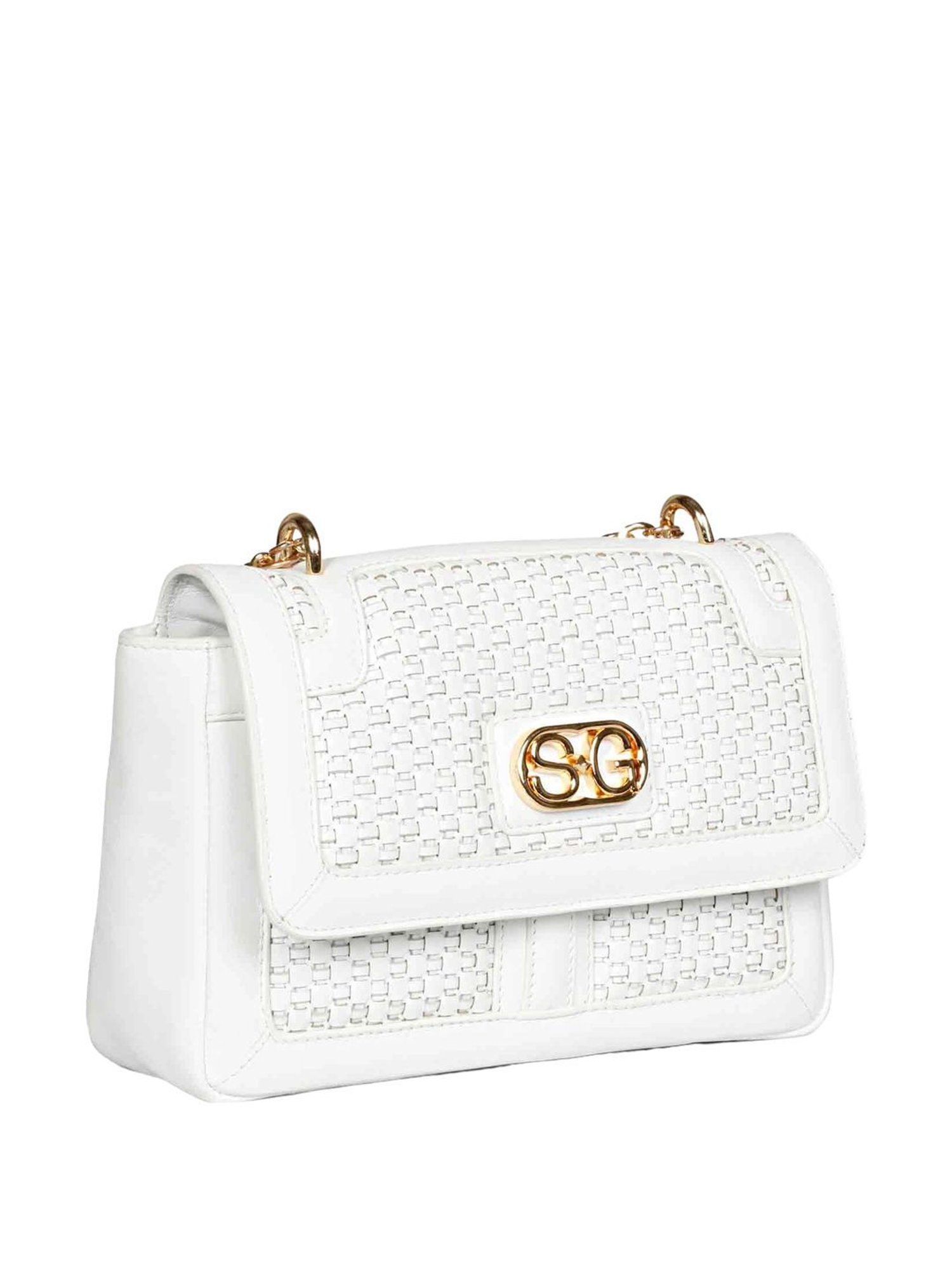 Saint G White Textured Medium Sling Handbag