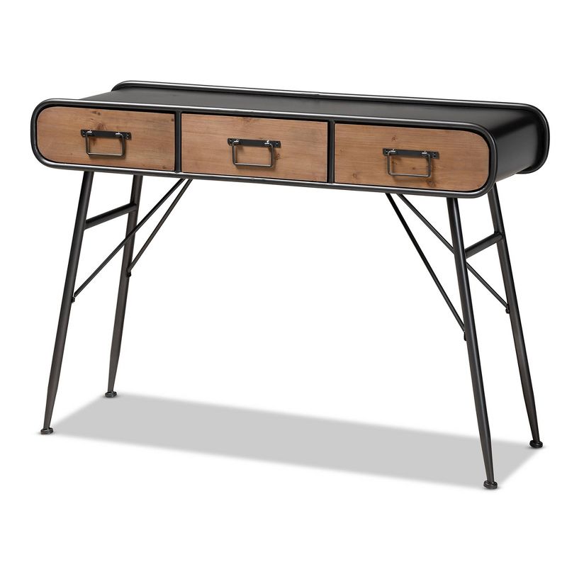 3 Drawer Santo Metal and Oak Finished Wood Console Table Black/Walnut Brown - Baxton Studio