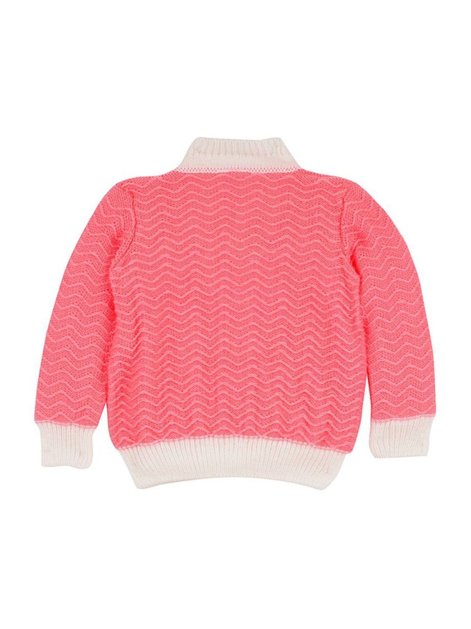 Little Angels Kids Pink & White Textured Pattern Full Sleeves Sweater Set