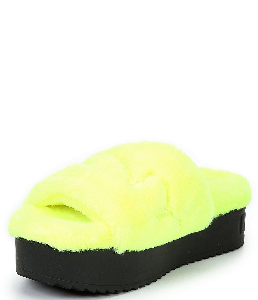 DKNY Palz Signature Logo Faux Fur Platform Slides