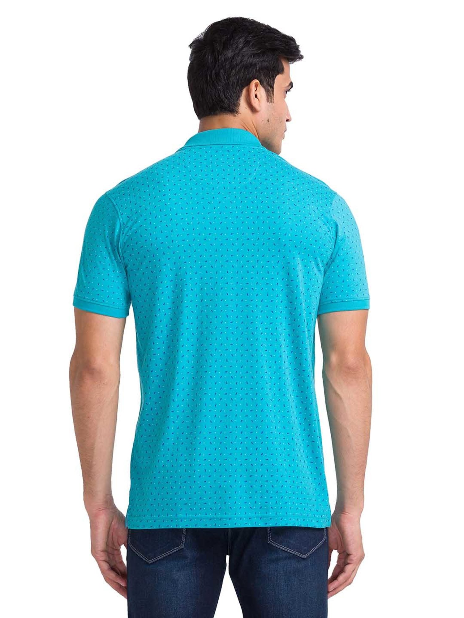 Park Avenue Petrol Blue Slim Fit Polo Printed T-Shirt