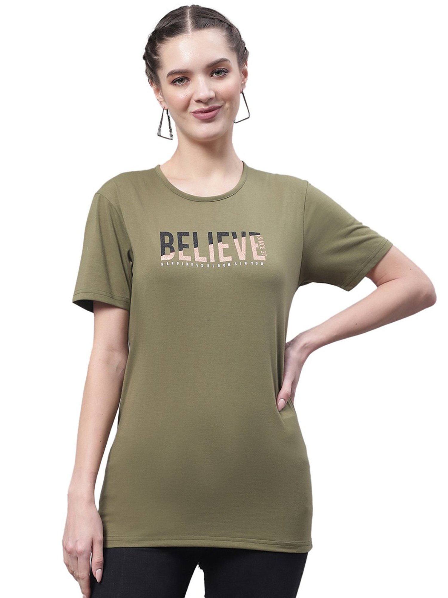 Vimal Jonney Light Grey & Olive Cotton Graphic Print T-Shirt (Pack Of 2)