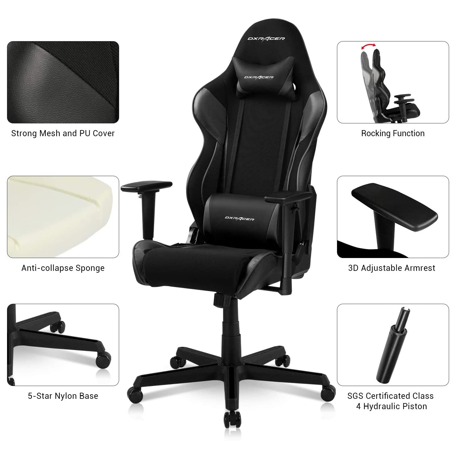 Gaming Chair, Racing Style Computer Desk Chair Padded Armrests Ergonomic Lumbar Support Adjustable Height