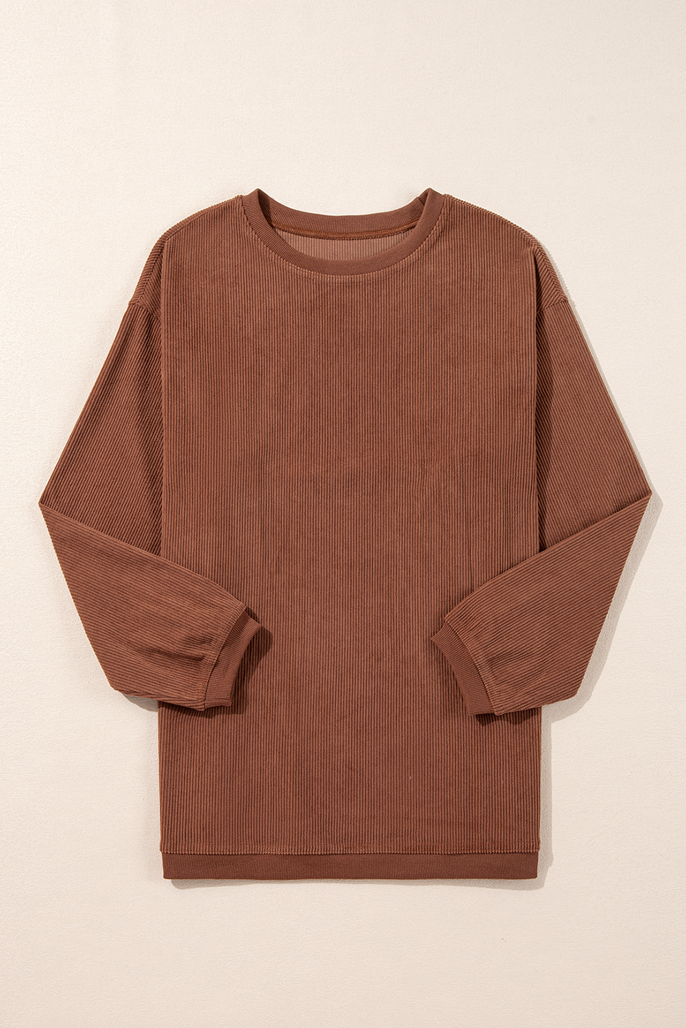 Khaki Plain Drop Shoulder Ribbed Trim Oversized Sweatshirt