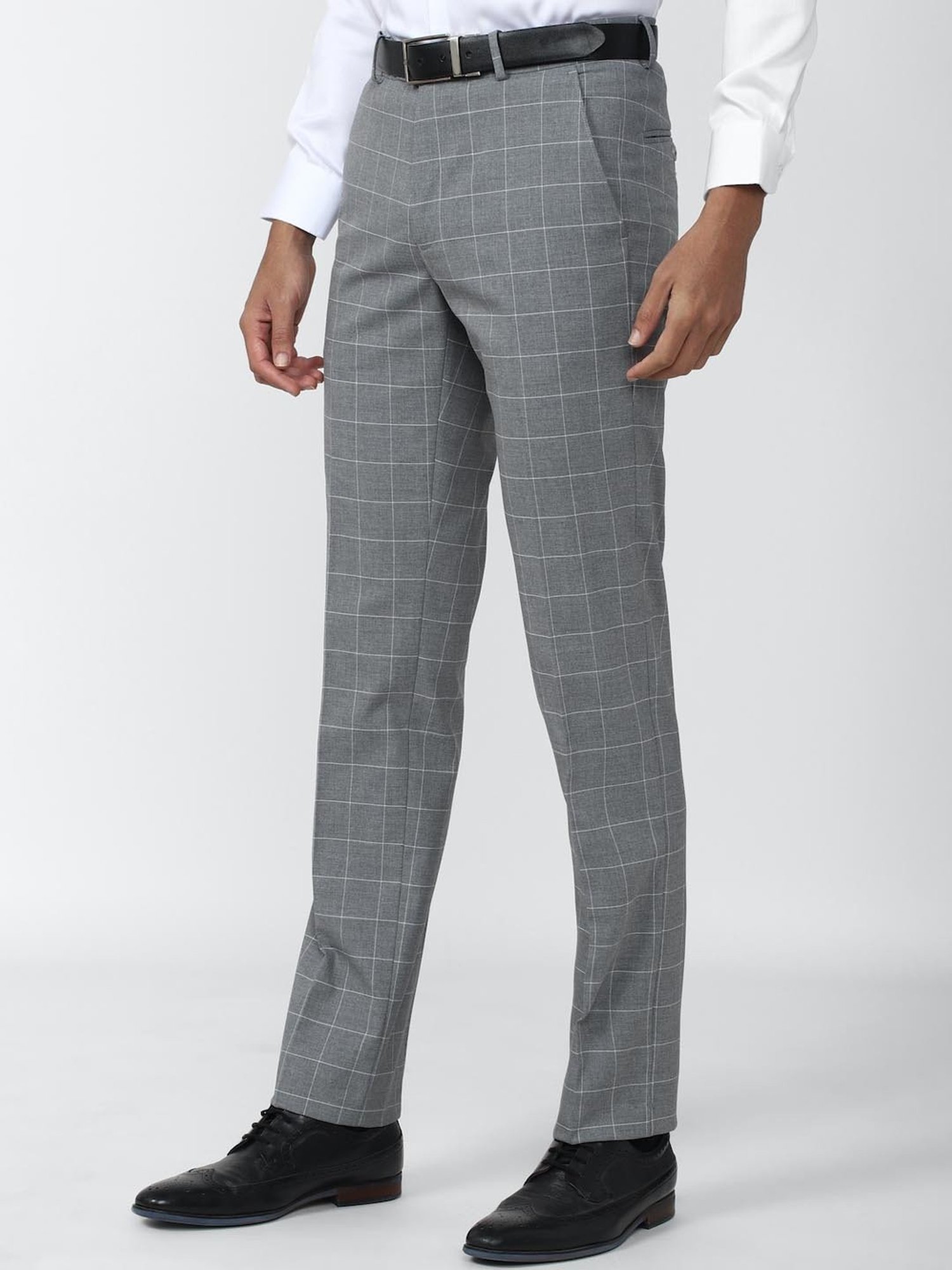Van Heusen Grey Slim Fit Checks Trousers