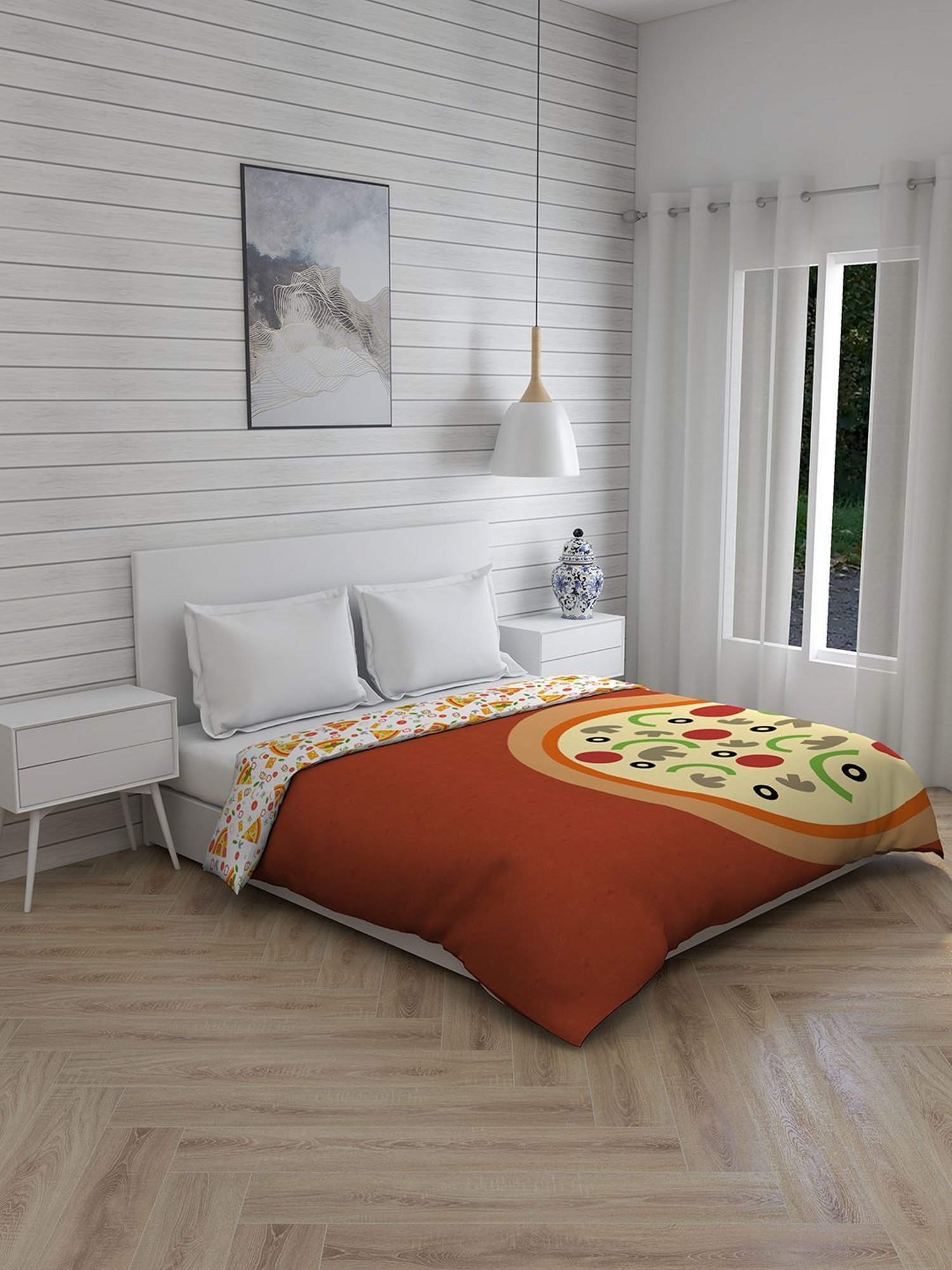 Boutique Living Rock & Room Printed White 210 TC Cotton Queen Comforter