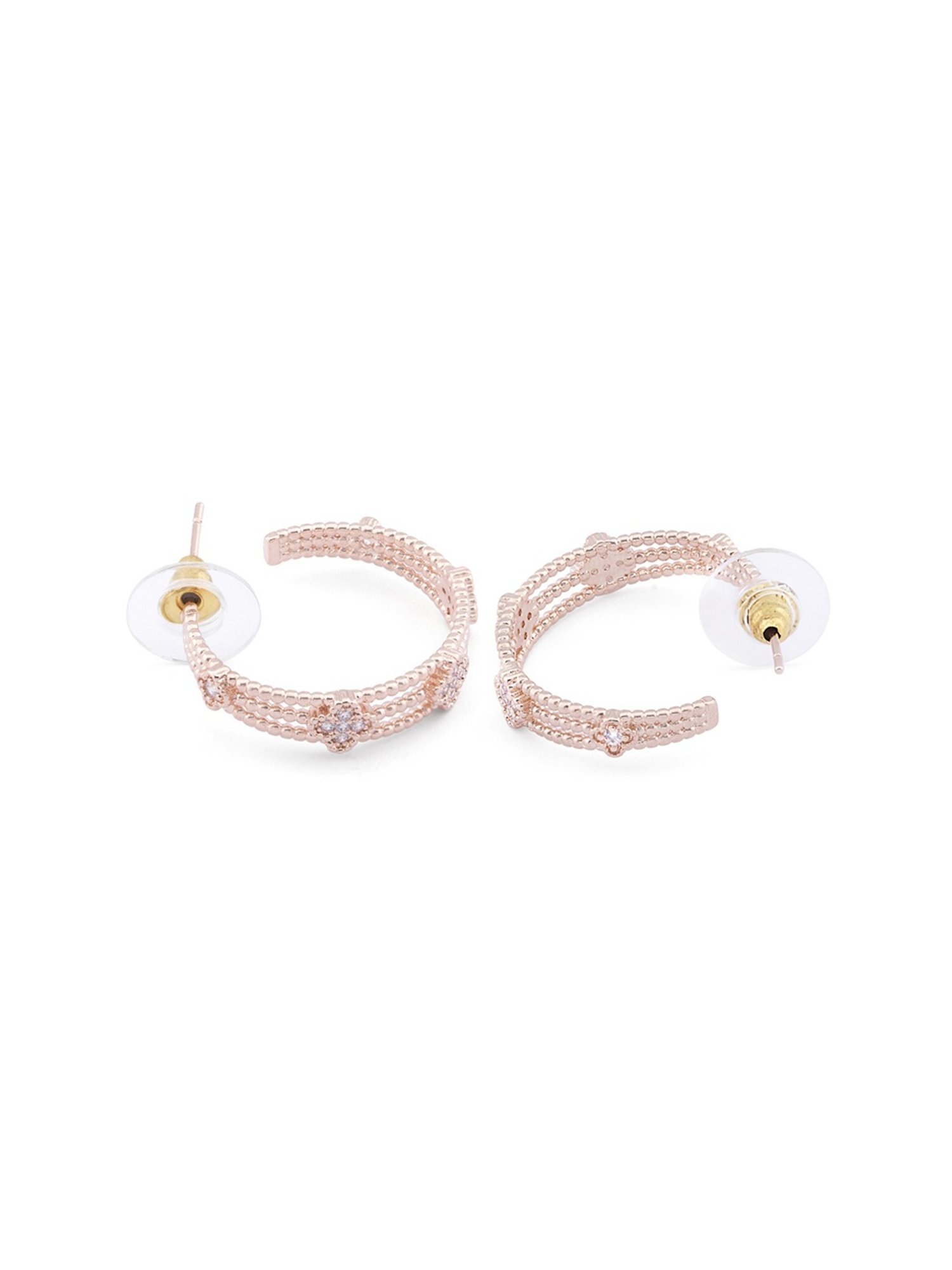 Zaveri Pearls Set of 2 Rose Gold Cubic Zirconia Contemporary Semi Hoop Earrings - ZPFK13362