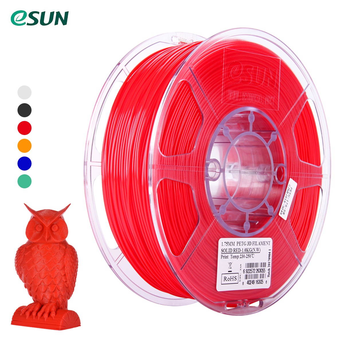 eSUN PETG 1.75mm 3D Printer Filament Printing Consumables Dimensional Accuracy: +/- 0.05mm 1kg(2.2lb) Spool Material Refills Solid Green