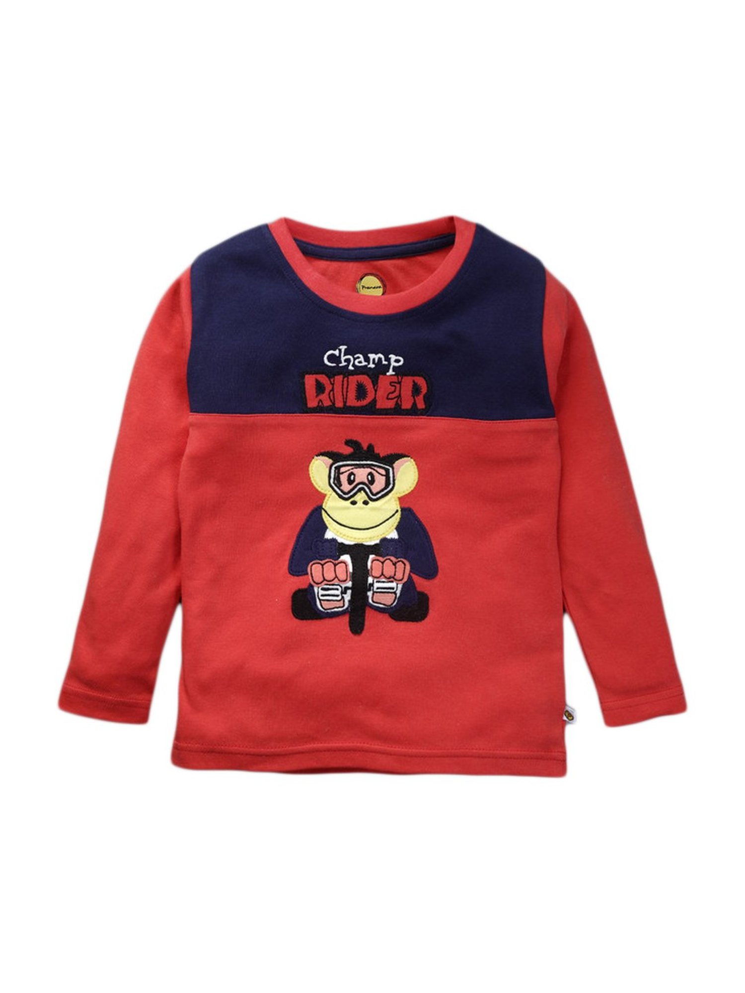 Pranava Kids Red Cotton Patch Work T-Shirt