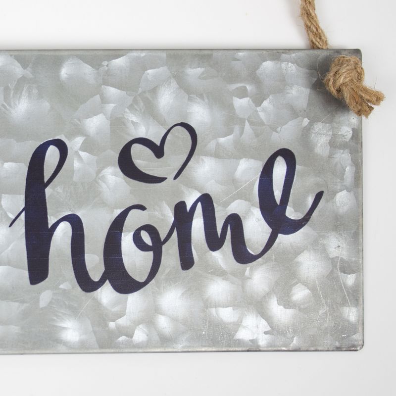11" x 20" Home Sweet Home Galvanized Metal Vintage Hanging Wall Sign with Rope Gray - American Art Decor