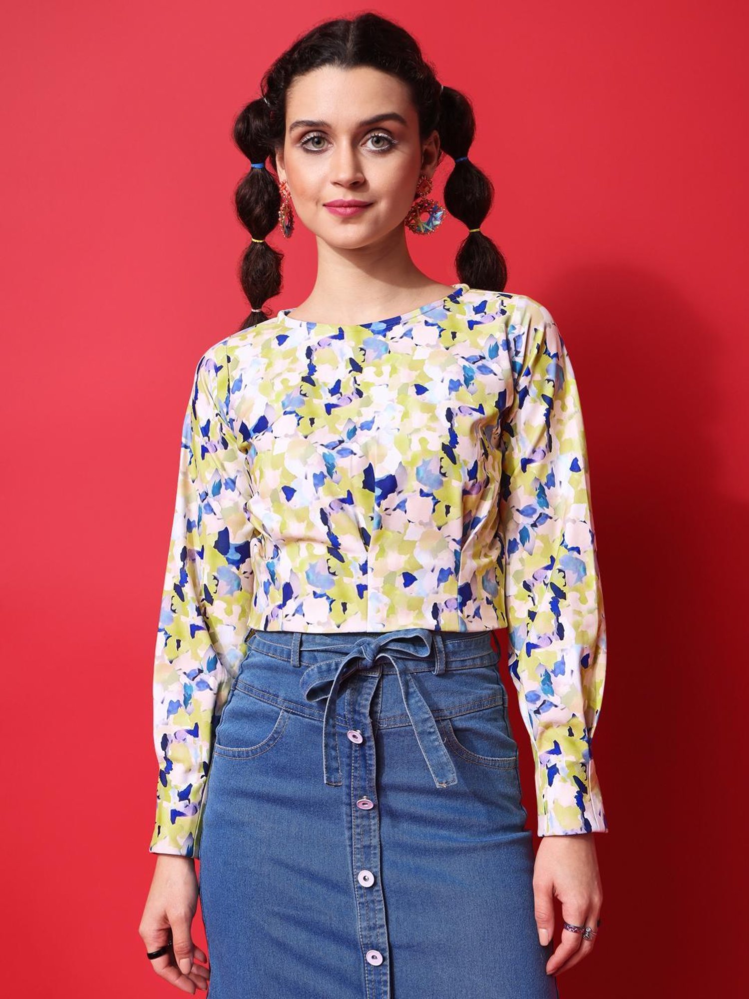 PURVAJA Yellow Printed Crop Top