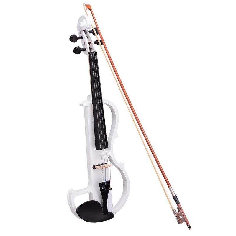 4/4 Electric Violin Full Size Wood Silent Fiddle Fittings Headphone White