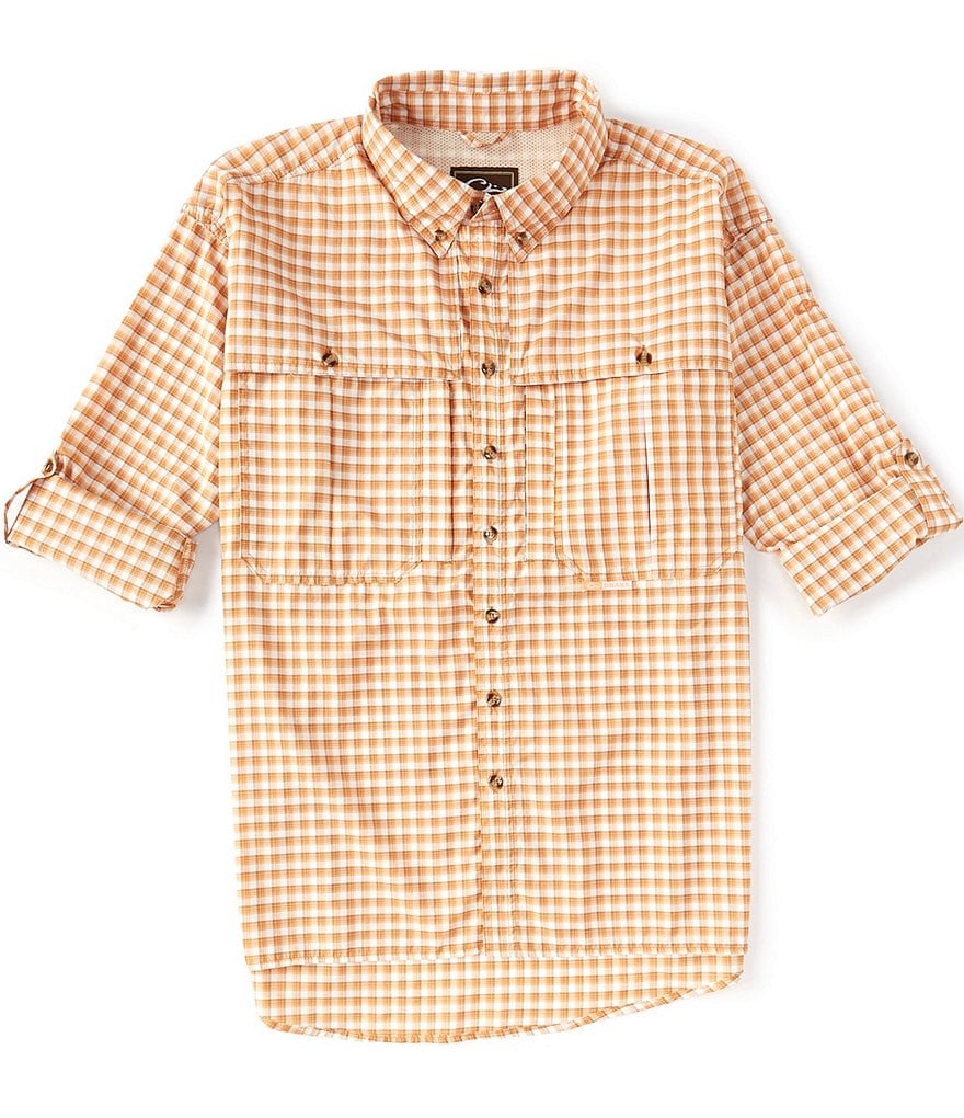 Drake FeatherLite Checked Plaid Wingshooter Performance Long-Sleeve Woven Shirt