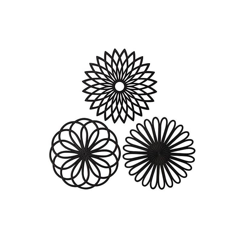 3 Set Silicone Multi-Use Flower Trivet Mat - Premium Quality Insulated Flexible Durable Non Slip Coasters Hot Pads Black
