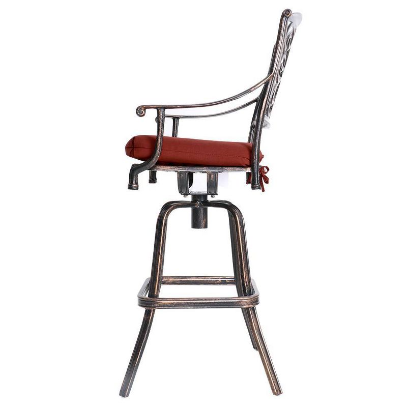 Outdoor Counter Height Cast Aluminum Swivel Bar Stool with Sunbrella Cushion - Red - Crestlive Products