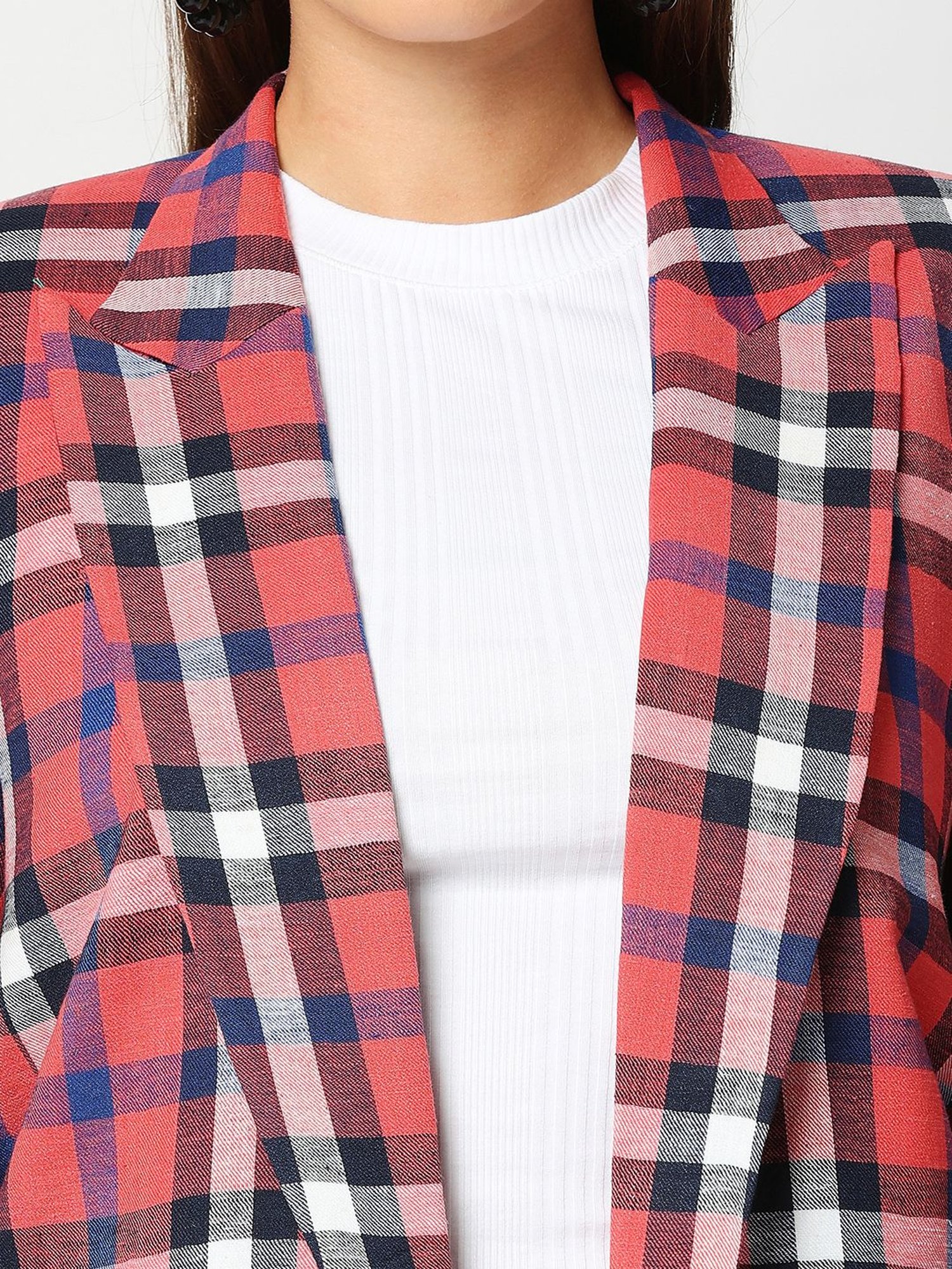 Remanika Red Pure Cotton Chequered Jacket
